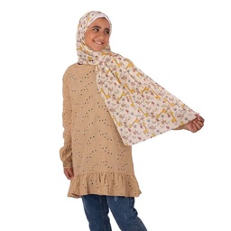 [ايشارب مستطيل كنز مطبوع- Print(1)(s12)] Small sized beige scarf with a giraffe design