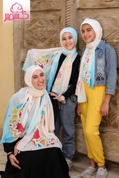 [ايشارب مستطيل كنز مطبوع- Print(1)(s14)] Small sized scarf with a crescent moon illustration in light blue on beige