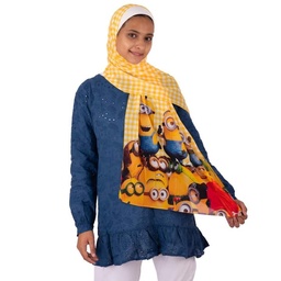 [ايشارب مستطيل كنز مطبوع- Print(1)(s23)] Small yellow Disney scarf.