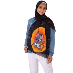 [ايشارب مستطيل كنز مطبوع- Print(1)(s24)] Small sized Tom and Jerry in black and orange scarf