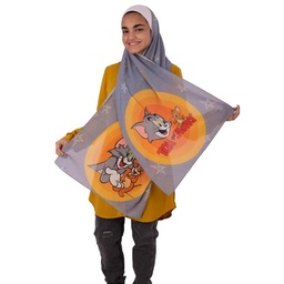 [ايشارب مستطيل كنز مطبوع- Print(1)(s25)] Small sized gray Tom and Jerry scarf with yellow