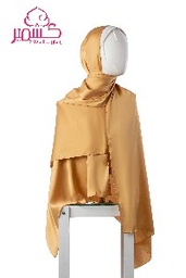 [ايشارب مستطيل عريض مطبوع - Print(1)(s2)] Dark beige plain satin scarf 