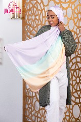 [ايشارب مستطيل عريض مطبوع - Print(2)(s33)] Light orange and lavender striped satin scarf.