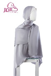 [ايشارب مستطيل عريض مطبوع - Print(1)(s12)] Gray plain satin scarf 