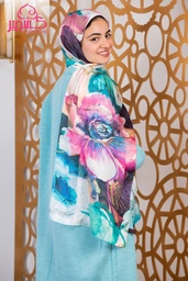 [ايشارب مستطيل عريض مطبوع - Print(2)(s43)] Multi-colored satin scarf with a large flower pattern