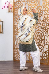 [ايشارب مستطيل عريض مطبوع - Print(2)(s48)]  Satin scarf with a beige background filled with black dots