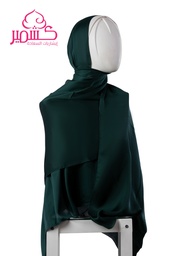 [ايشارب مستطيل عريض مطبوع - Print(1)(s16)] Dark green plain satin scarf 