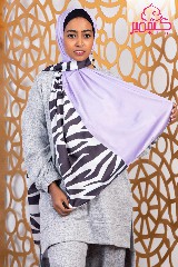 [ايشارب مستطيل عريض مطبوع - Print(2)(s50)] Satin zebra print scarf in white and black with lavender