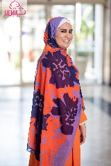 [ايشارب مستطيل عريض مطبوع - Print(9)(s13)]  Orange and mauve flower scarf