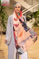 [ايشارب مستطيل عريض مطبوع - Print(9)(s15)] Scarf with beige and black colors