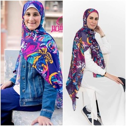 [ايشارب مستطيل كنز مطبوع- Print(1)(s39)]  Small sized mauve butterfly scarf