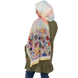 [ايشارب مستطيل كنز مطبوع- Print(1)(s31)] Small sized yellow smiling face scarf