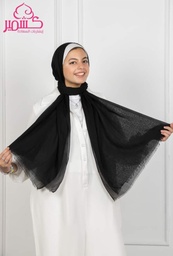 [ايشارب مستطيل عريض مطبوع - Print-25] Black cotton scarf