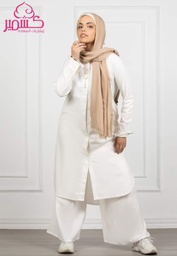 [ايشارب مستطيل عريض مطبوع - Print-30] Beige cotton scarf