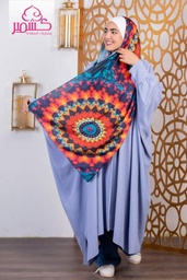 [ايشارب مستطيل عريض مطبوع - Print(1)(s39)]  Orange and navy satin scarf.