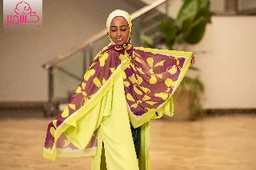 [ايشارب مستطيل عريض مطبوع - Print(9)(s27)]  Scarf with lemon green and maroon colors