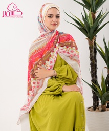 [ايشارب مستطيل عريض مطبوع - Print(11)(s5)] Multicolored scarf against a gray backdrop.
