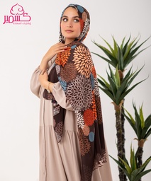 [ايشارب مستطيل عريض مطبوع - Print(11)(s6)] Scarf with rose patterns and a brown background