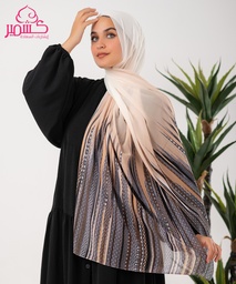 [ايشارب مستطيل عريض مطبوع - Print(11)(s8)] Scarf featuring a blend of beige hues and navy blue