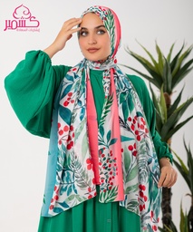 [ايشارب مستطيل عريض مطبوع - Print(11)(s18)] Scarf with Green Leaves and Red Cherries