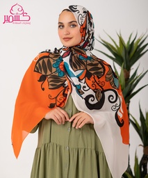 [ايشارب مستطيل عريض مطبوع - Print(11)(s20)] Orange and beige printed scarf