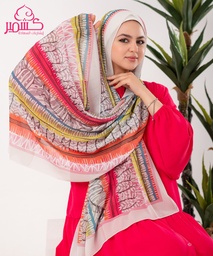 [ايشارب مستطيل عريض مطبوع - Print(11)(s25)] Multicolored scarf with a light kashmeir border.