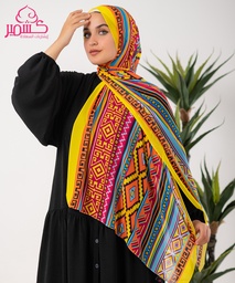 [ايشارب مستطيل عريض مطبوع - Print(11)(s33)] Multicolored scarf with a yellow border