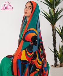 [ايشارب مستطيل عريض مطبوع - Print(11)(s34)] Scarf featuring an African girl's artwork.