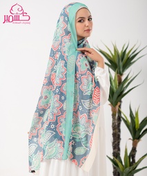 [ايشارب مستطيل عريض مطبوع - Print(11)(s36)] Turquoise rose scarf with an indigo background