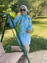 [ايشارب مستطيل عريض مطبوع - Print(12)(s14)] Scarf patterned with green apple and blue tree leaves.