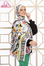 [ايشارب مستطيل عريض مطبوع - Print(12)(s18)]  Scarf with a Mickey Mouse design in white on black, with yellow and red lines