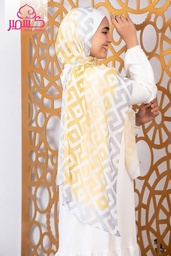 [ايشارب مستطيل عريض مطبوع - Print(12)(s19)] Gray and yellow striped scarf