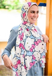 [ايشارب مستطيل عريض مطبوع - Print(12)(s34)] Scarf with pink kitty on a baby blue background