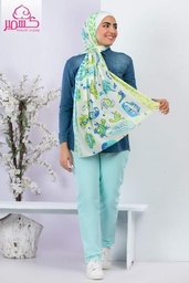 [ايشارب مستطيل عريض مطبوع - Print(12)(s38)] Dinosaur themed scarf in apple green and turquoise