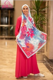 [ايشارب مستطيل عريض مطبوع - Print(12)(s44)] Scarf with pink and orange tree leaves on aqua and white background