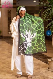 [ايشارب مستطيل عريض مطبوع - Print(12)(s48)] Scarf with giraffe pattern in black and white, with a green background