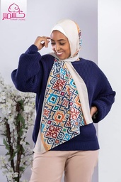 [ايشارب مستطيل عريض مطبوع - Print(12)(s50)] Multi colored scarf with beige background.