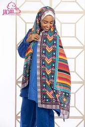 [ايشارب مستطيل عريض مطبوع - Print(12)(s66)] Multicolored scarf with a blue background