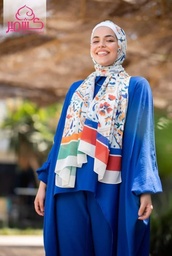 [ايشارب مستطيل عريض مطبوع - Print(12)(s67)] Scarf with colors blue, mint green, and orange, on a white background