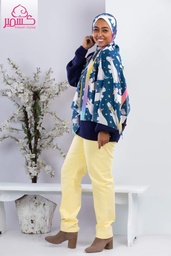 [ايشارب مستطيل عريض مطبوع - Print(12)(s74)]  Scarf with colors white, yellow, and navy blue